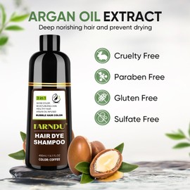 FARNDU Coffee Hair Dye Shampoo for Women Men, Gray Hair Coverage Herbal Natural Ingredients 3 In 1 Hair Color Shampoo