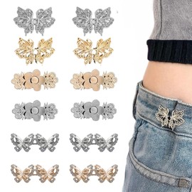 12 Sets Pant Waist Tightener Adjustable Waist Buckle Set Buttons Pins for Loose Jeans Dresses Skirts,Reusable Waist Cincher Clip,No Sewing Required Pant Clips