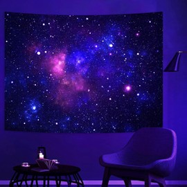 Simpkeely Blacklight Galaxy Tapestry, Blue Space Starry Sky Stars Night Universe Wall Hanging, UV Reactive Glow in the Dark Purple Party Backdrop Aesthetic Tapestry for Bedroom - 240cm x 320cm