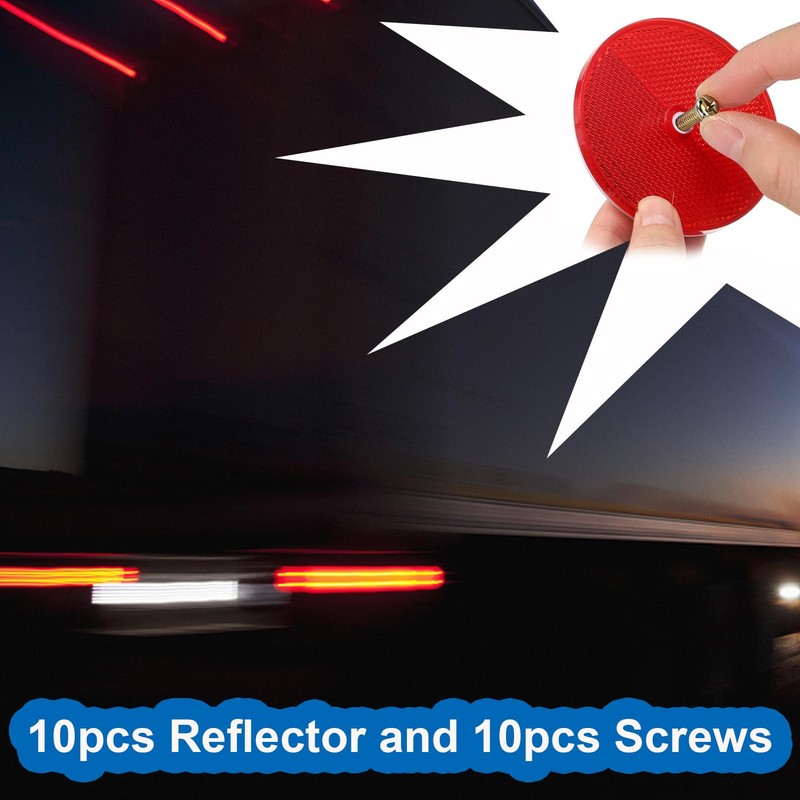 smseace 10Pack Red Round Reflectors with 10pcs Stainless Steel Screw