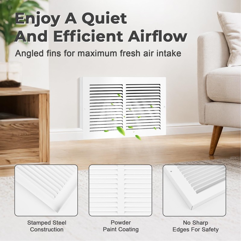 30x6 Baseboard Return Air Grille for 30"Wx6"H Duct Opening, 7/8"