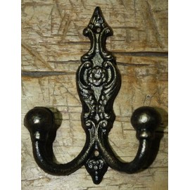 Vintage Set 3 Cast Iron Victorian Style Coat Hooks Hat Hook Rack Hall Tree Restoration