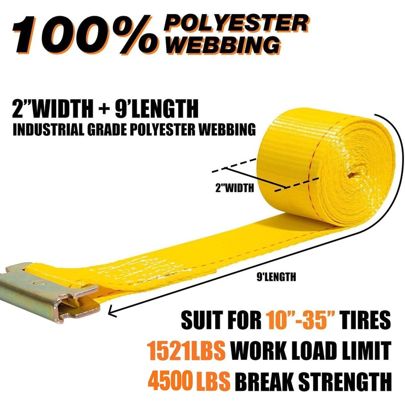Autofonder Vehicle Wheel Chock Tie Down kit 4500lb Break Strength-4