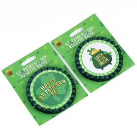 evelay Pack of 2 Green Irish Shamrock Rosette Badges St Patricks Day Accessories Fancy Dress Costume, St Patricks Day Decorations