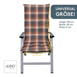 LILENO HOME Garden Chair Cushions in Chequered Red [Set of 2 - High-Back] - Comfortable Loungers as Seat Cushions for Garden Furniture - Chair Cushions for Garden Chairs and Folding Chairs