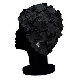 Blue Reef Isla Floral Women's Classic Retro 3D Flower Petal Dark Plain Stylish Vintage Swimming Cap Swimming Cap One Size Adults (Black)