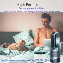 HP01 HP02 Filter Replacement for Dyson HP01 HP02 DP01 DP02 Air Purifier, Premium H13 True HEPA 360° Glass Filter for Dyson Fan Pure Hot Cool Link Desk Purifiers, Compare to Part# 968125-03, 2 Pack