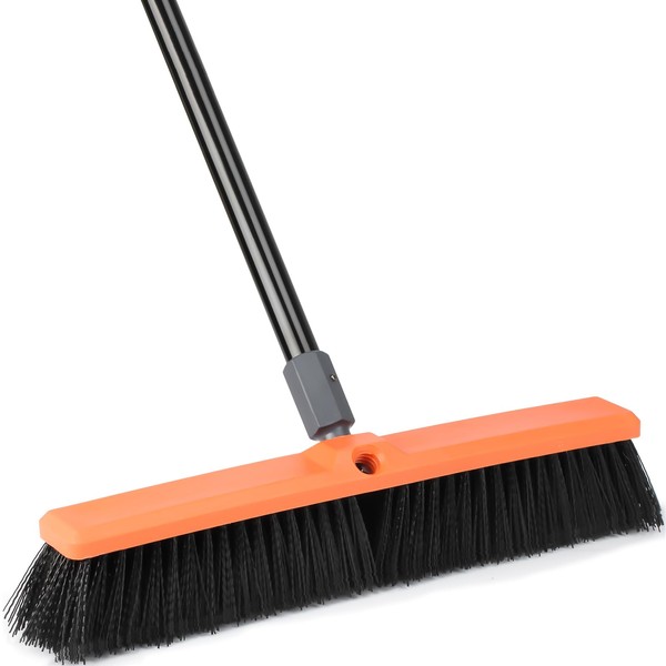 TreeLen 18 inch Push Broom Outdoor - Heavy Duty Broom for Driveways, Sidewalks, Patios and Deck Cleans Dirt, Debris, Sand, Mud, Leaves and Water-18 Wide Bristles