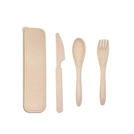 EcoGreen® - Set de Cubiertos Fabricados de Paja de Trigo, Incluye: Cuchara, Tenedor y Cuchillo, Cubiertos de Viaje u Oficina, 100% Biodegradables y Ec