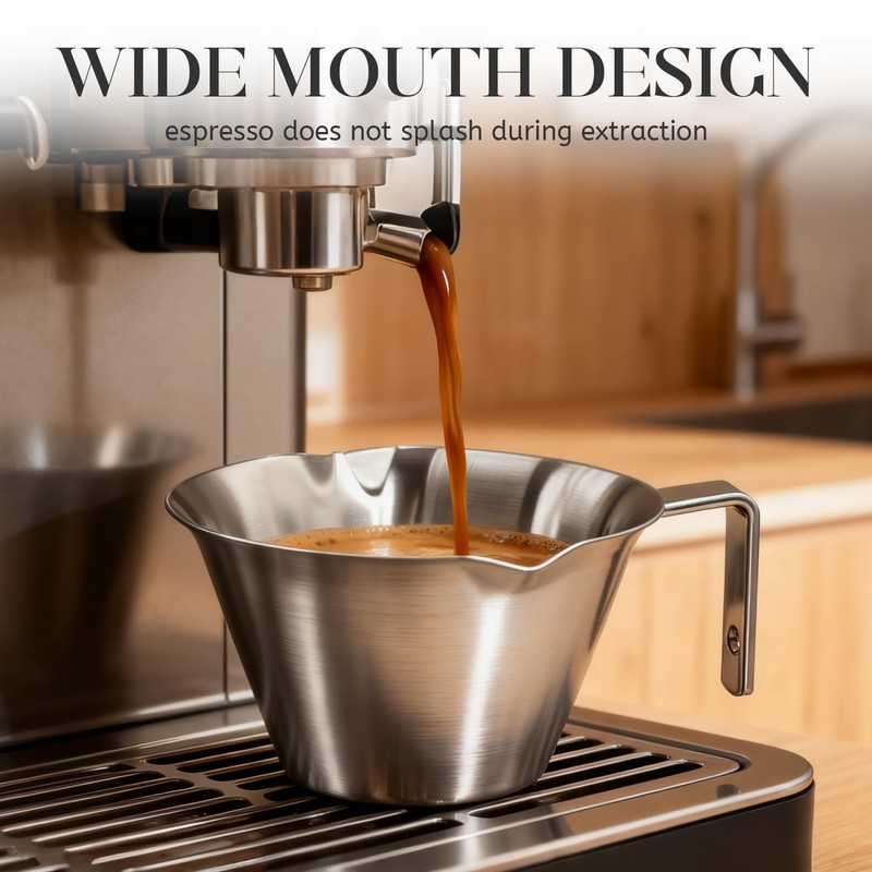 2 Pcs Stainless Steel Espresso Cups with Handle, V-Shaped Double