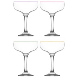 LAV Lead-Free Colorful Coupe Cocktail Glasses 8 oz Champagne Glass with Colored, Cleared Rims - Manhattan, Martini Glasses, Cocktails, Barware, Home, Restaurant, Birthday, Wedding Parties | Set of 4