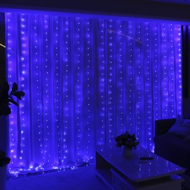 HXWEIYE 300LED Fairy Blue Curtain Lights for Bedroom, 3mx3m 8 Modes USB Plug in Window Christmas Led String Hanging Lights with Remote for backdrop Wedding Party Home Garden Outdoor Indoor