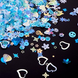 Elecrelive Loose Sequins for Crafts, 100g Mixed Craft Sequins Blue Spangles Beads Shell Star Heart Iridescent Sequins Embroidery Spangles for Wedding Clothes Jewelry Nails Decorations