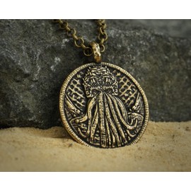 Baldur Jewelry - Double Sided Lovecraft Cthulhu Octopus Necklace Pendant With Tentacles Jewelry Amulet Made Solid Brass Casting