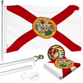 UD_G128 Combo Pack: 6 Ft Tangle Free Aluminum Spinning Flagpole (Silver) & Florida FL State Flag 3x5 Ft, ToughWeave Series Embro