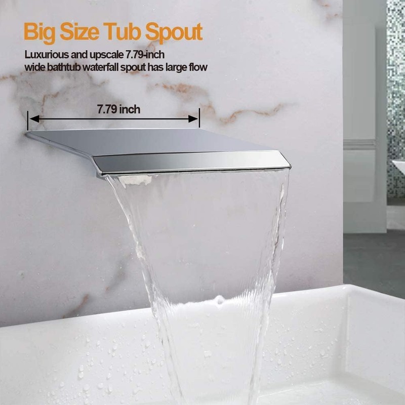 AZOS Waterfall Bath Spout Wall Mount Tub Filler Brass Waterfall