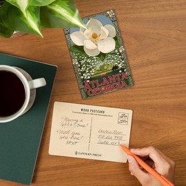 Atlanta, Georgia, Single White Magnolia (4x6 Birch Wood Postcards, 2-Pack Stationary, Rustic Home Wall Decor)