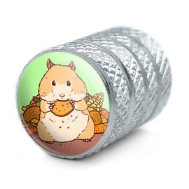 Hamster Eating Stash of Food Motorcycle Bicycle Bike Tire Rim Wheel Aluminum Valve Stem Caps