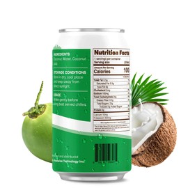 VIIBI Coconut Water with Pulp, Low Calorie All-Natural Drink with Electrolytes, NO added Sugar, Smart Alternative to Coffee, Soda, and Sports Drinks - Gluten Free, 11 Fl Oz (Pack of 24 Cans)