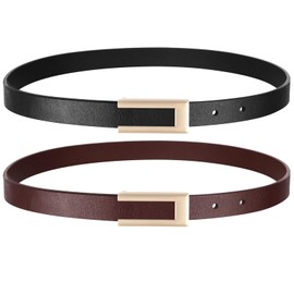 TOURZOO Genuine Leather Belts for Women Skinny Waist Belt for Dresses Jeans Pants with Gold Buckle