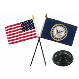 Navy Emblem w/USA America American Flag 4"x6" Desk Set Table Stick Black Base