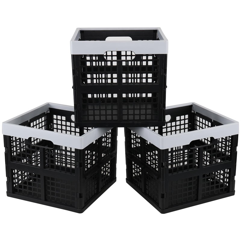 Afromy 18 L Plastic Square Collapsible Crates, Set of 3