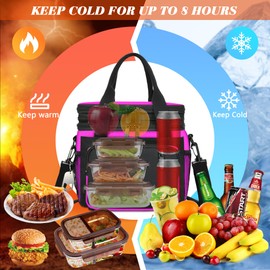 Insulated Lunch Bag Women | Large Adult Lunch Box | Double-Layer Reusable Lunch Bags | Leak-Proof Tote Cooler Bag for Work Picnic Outdoors | 16L, Hot Pink