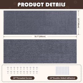 Cat Scratch Furniture Protector, Self-Adhesivet Scratch Mats Deterrent for Furniture, DIY Climbing Cat Scratcher Couch Protector from Cat Claws(Light Grey, 78.7x15.8Inch)