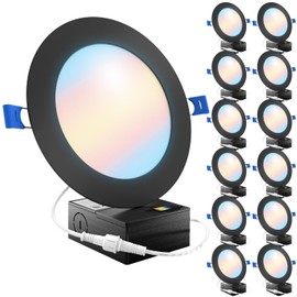 Sunco 12 Pack 6 Inch Ultra Thin LED Recessed Ceiling Lights Slim, Selectable CCT 2700K/3000K/3500K/4000K/5000K, Dimmable 14W, Wafer Thin, Canless with Junction Box, Black