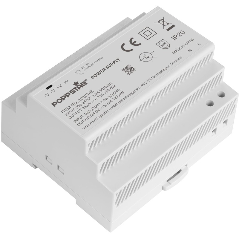 Poppstar 24 V Transformer DIN Rail 150 W (Input 100-240