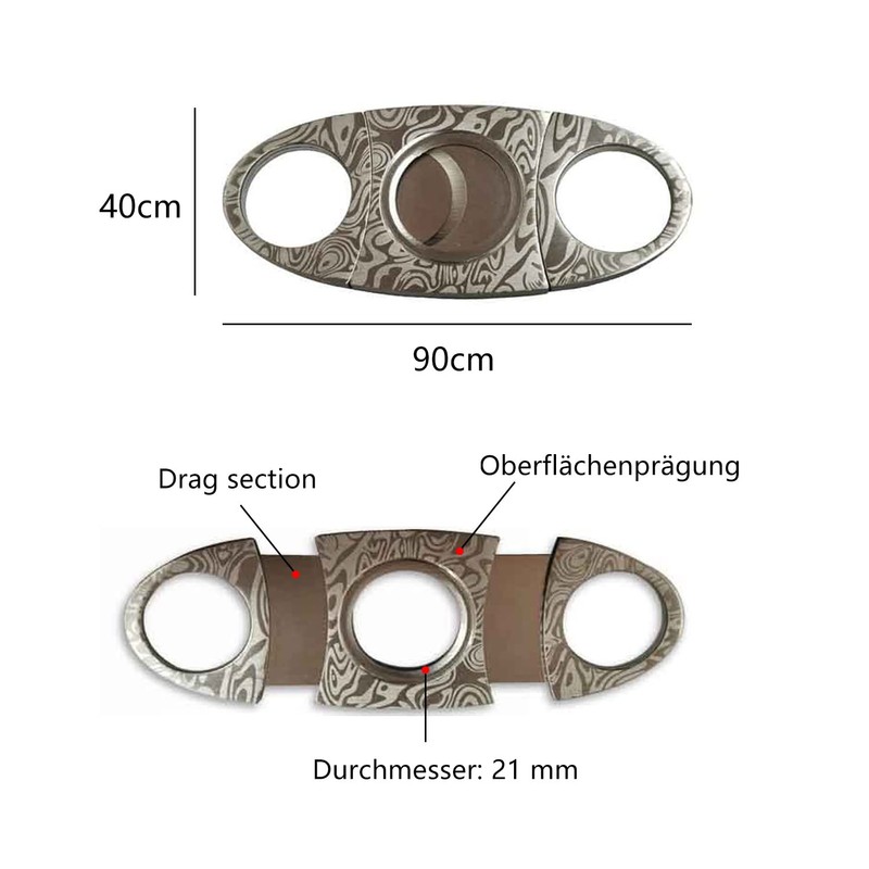 CAM2 Silver Grain Damascus Steel fits most cigars, cigar cutters,
