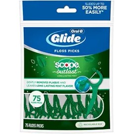 Oral-B Glide Complete Floss Picks, Dental Floss Picks, Scope Outlast, 75-ct, Toothpicks Floss Picks
