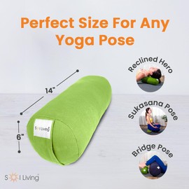 Sol Living Yoga Bolster Pillow for Restorative Yoga Meditation Bolster 100% Cotton Cylindrical Meditation Cushion Firm Yoga Cushion Bolster Washable Cover Body Pillow for Balance Support Asana Poses