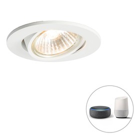 Qazqa - Modern Smart Recessed Spotlight, White, Tiltable Including WiFi GU10 - Cisco Dimmer, Dimmable, Living Room, Bedroom, Aluminium Round, LED Suitable for GU10