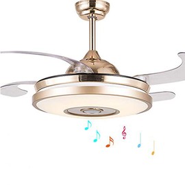 MoreChange 42” Modern Smart Bluetooth Ceiling Fans with Lights and Remote Control, Retractable Chandelier Fan Lighting with Speaker Play Music 7 Colorful Dimmable Fixture for Bedroom/Living/Room