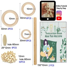 Macrame Kit for Beginners Adults with Tutorial Macrame Plant Hangers Kit Contain Macrame Supplies 3mm Macrame Cord Wooden Rings Macrame Wooden Beads Wooden Dowel for Macrame Wall Hanging Macrame Kits