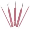 Professional Blackhead Remover Tool Set, 5-Piece Stainless Steel Kit, Pink