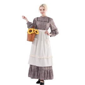 Nuoqi Prairie Dress Women Pioneer Dress Long Adult Colonial Costume with Apron Brown XXL