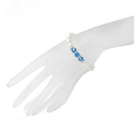 Linpeng womens Elegant Round White Freshwater Cultured Pearls Birthstone Color Crystal Beads Rhinestone Spa, Blue, 7 5 inch US