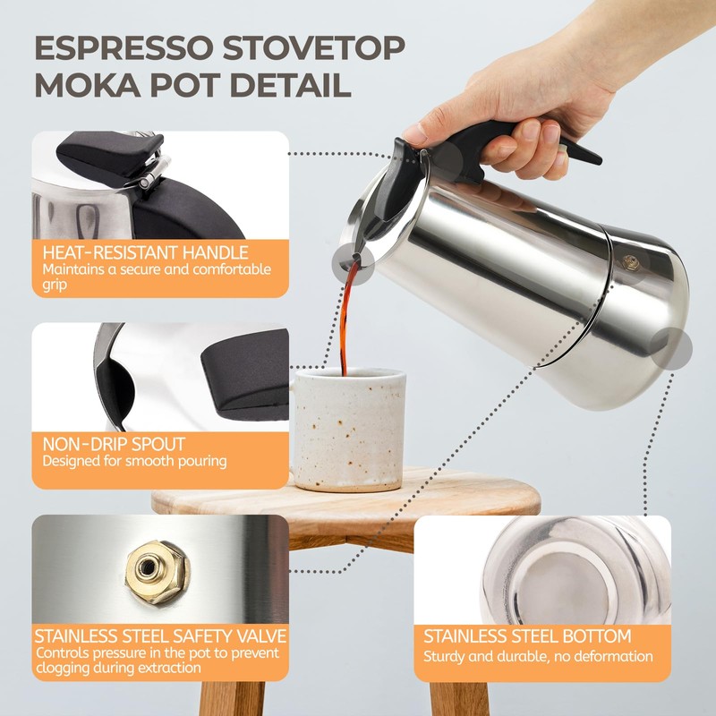 4 Cup 200ml Moka Pot Stainless Steel Espresso Coffee Maker