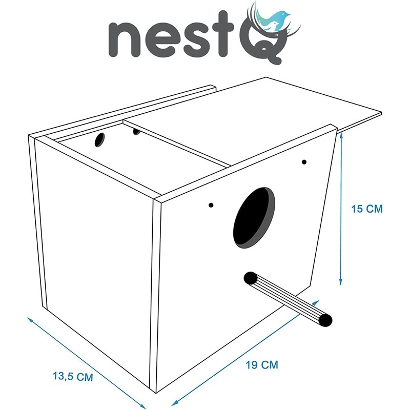 Budgie Nest with Shavings for the Bed, Wooden Bird House
