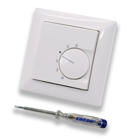 Halmburger UP Room Thermostat Room Temperature Controller RTR-5510rg in Busch Jäger Balance SI Alpine White in Single Frame 1721-914 Including EBROM Phase Tester for Mounting the Device RTR-5510 (rg) Underfloor Heating