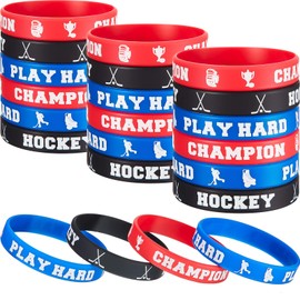 48 Pieces Hockey Rubber Bracelets Silicone Hockey Wristband Stretch Rubber Bracelets for Sport Themed Party Supplies