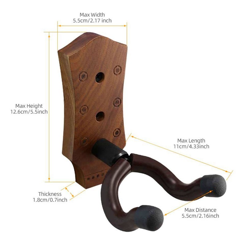 2pcs Guitar Wall Hanger Elegant Black Walnut Guitar Wall Mount