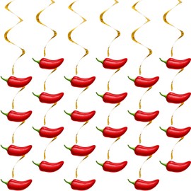 30 Pieces Chili Pepper Whirls Cinco de Mayo Pepper Decorations for Fiesta Party Mexico Spiral Hanging Party Streamers for Decor Mexican Party Accessories (Red)