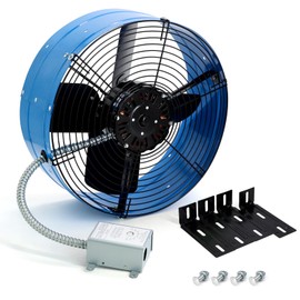 Criditpid 15" Gable Mount Vent Attic Fan, Exhaust Ventilation Fan with Adjustable Thermostat for Gable, Home, Shed, Garage, Portable Building, 4A, 1600CFM, 1050RPM, 2400 Sq.Ft Coverage Area, Blue.
