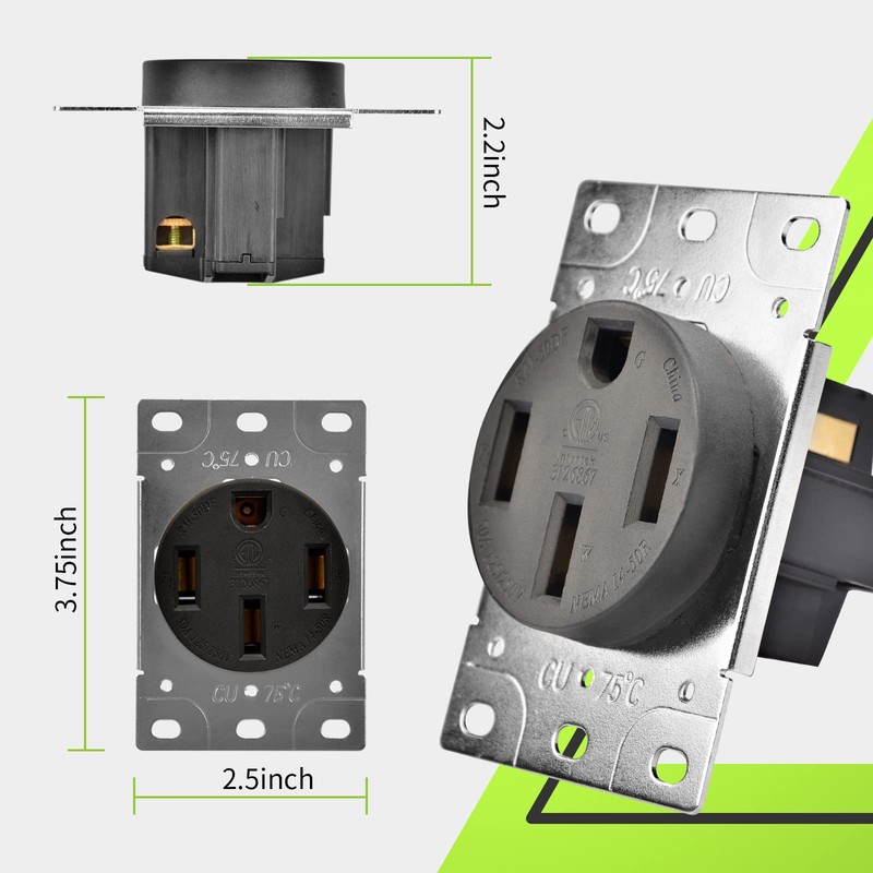 RVMATE NEMA 14-50R Outlet, 50 Amp Receptacle, 125/250 Volt, 3