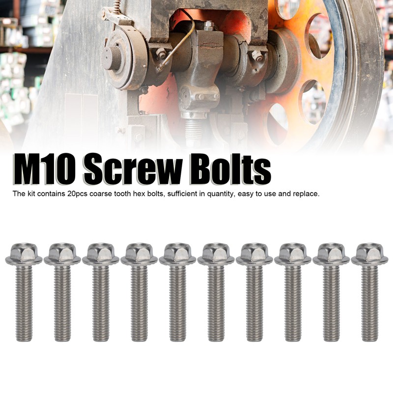 20Pcs M10x1.5 Screw Bolts A2‑70 Stainless Steel Flanged Hex Head