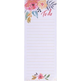 WORLD TRAVELER Eccolo To Do List Notepad, Floral Watercolor To Do Magnetic Shopping List Pad for Fridge and Home, Lined Message Pad for Kitchen, 100 Pull-Off Sheets (4x10 Inches)