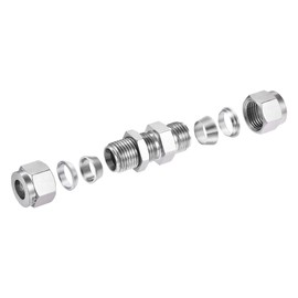 sourcing map Compression Pipe Fitting 3/8" Pipe OD x 3/8" Tube OD Bulkhead Fitting Coupling Adapter 304 Stainless Steel